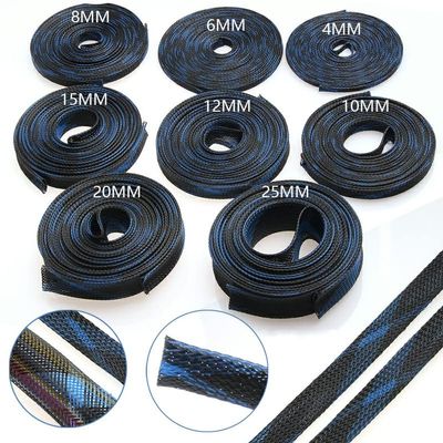 1/5/10/20M Braided Cable Sleeve Blue&Black 2/4/6/8/10/12/15/20/25mm PET Nylon High Density Sheathing Insulation Cable Protecting - (Inside Diameter: 8mm, Length: 1M)