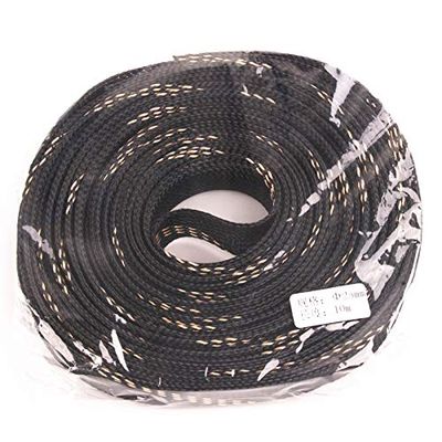 10M Cable Protection Sleeve 25mm Black&Gold Tight Braided PET Expandable Sleeve Wire Gland