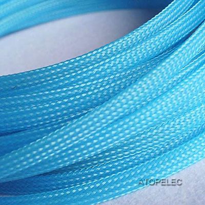 10mm Wide TIGHT Braided PET Expandable Sleeving Wrap Wire Cable Sleeve Sheath Insulation Nylon Expand 200% Single Color - (Color: UV Blue, Length: 1M)