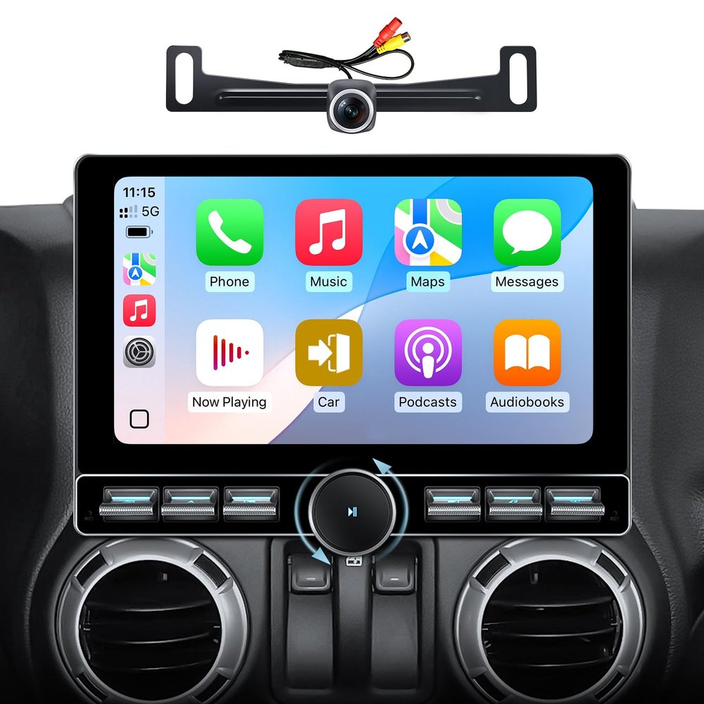 10" QLED Car Stereo for Jeep Wrangler JK (2007-2018) & Dodge Ram 1500 (2009-2012) Wireless CarPlay Android Auto Radio with Physical Volume Knob Keybutton 4G RAM+64GB ROM Android 13.0