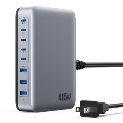USB C Charger 415W USB C Charger Block, 8-Ports GaN IV Fast Charging Station Hub, Dual PD 100W Laptop Charger Adapter,for MacBook Pro/Air/iPad/iPhone16/15/14/Apple Watch/DELL/Samsung for Home Office
