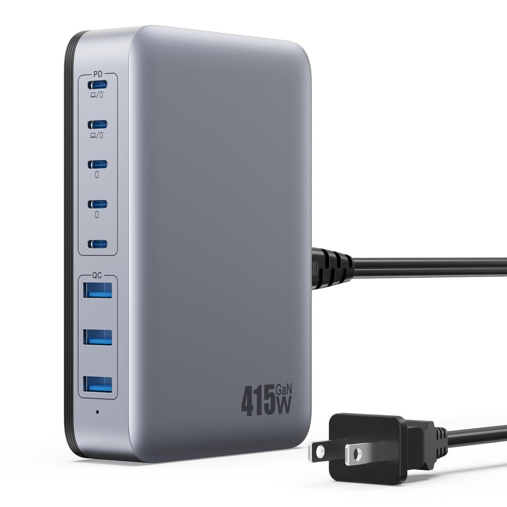 USB C Charger 415W USB C Charger Block, 8-Ports GaN IV Fast Charging Station Hub, Dual PD 100W Laptop Charger Adapter,for MacBook Pro/Air/iPad/iPhone16/15/14/Apple Watch/DELL/Samsung for Home Office
