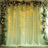 10x10ft Sage Green Tulle Backdrop Curtains with Lights String for Party,Wrinkle Free Sheer Curtain with Lights Wedding Photo Backdop Drapes for Baby Shower Birthday Party Photography Home Decorations view 1