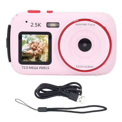 72MP Digital Camera, 2.5K Compact Vlogging Camera, Dual Screen Selfie Camera, 16X Digital Zoom, Autofocus, Anti Shake, Filters, Beauty Face, Small Camera for Teens Adults (Pink)