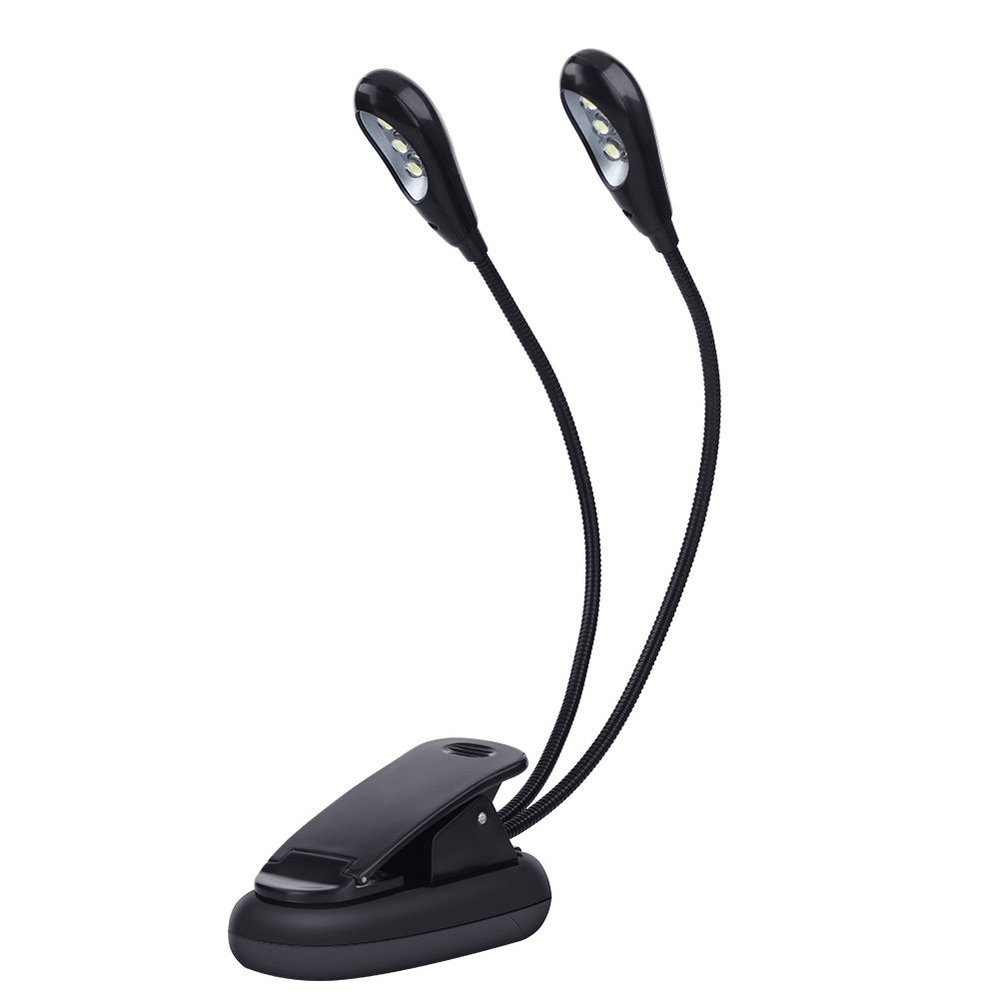 6 Beads Double Adjustable Arm LED Clip On Light Portable Mini Reading Lamp for Music Stand Night Reading with USB Cable Great Accessory for Anywhere Handy (6 Lights