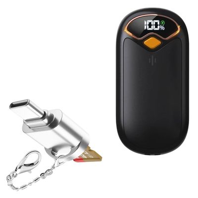BoxWave Adapter Compatible with BEYYON PG02 Rechargeable Hand Warmers - Micro SD Card miniReader, USB Type-C OTG Reader USB3.0 Adapter Keychain - Metallic Silver
