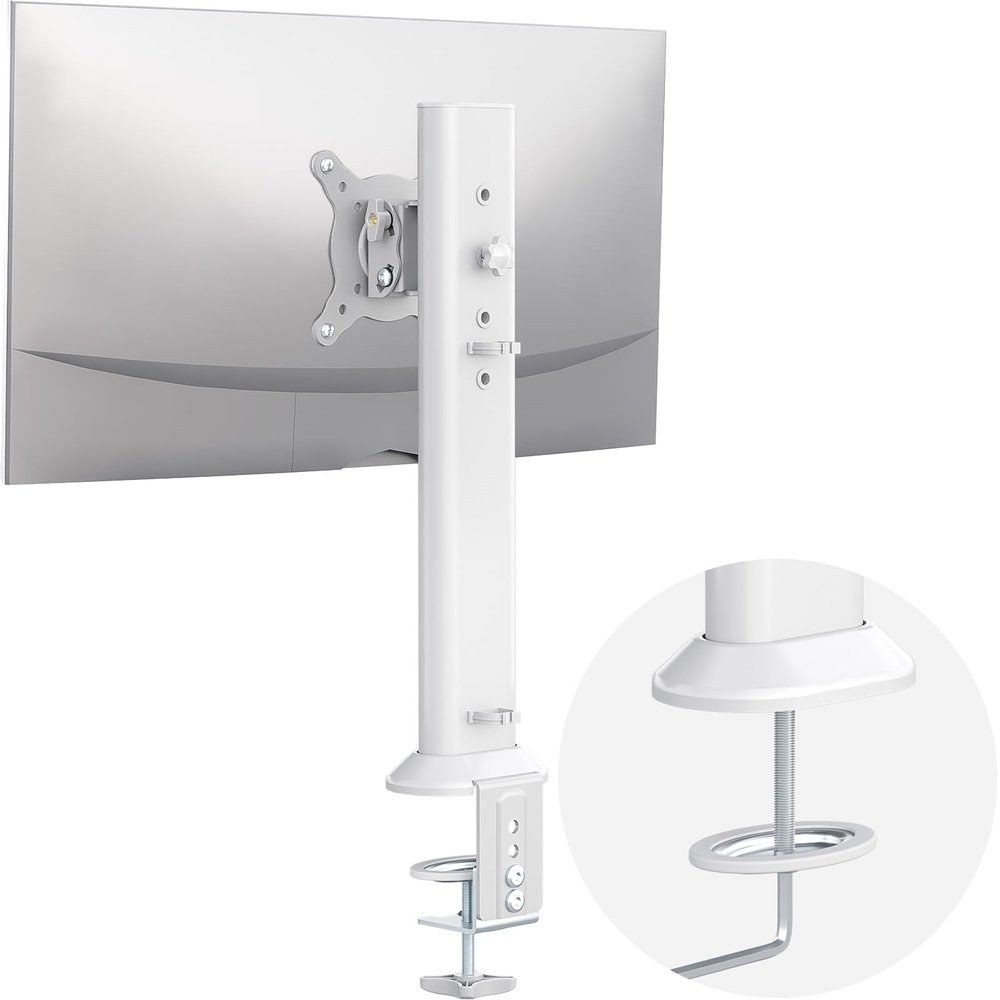 Hemudu Single Desk Monitor Arm Mount Stand Fit for 13 inch to 32 inch Flat Curved Computer Screen with Swivel, Height Adjustable, Rotation,Holds up to 77lbs, White