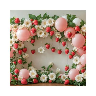 Kate 10x10ft Happy Birthday Party Pink Balloons Photography Backdrops Spring Flowers Wall Strawberry Decoration Kids Baby Shower Photo Background
