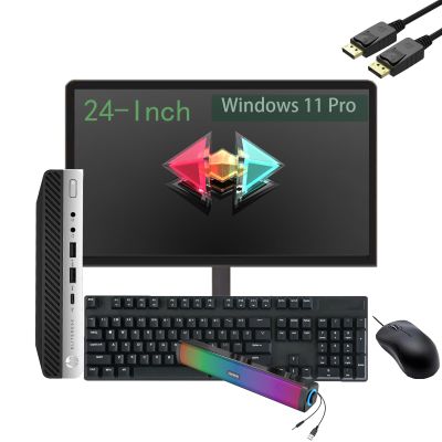 HP EliteDesk 800 G4 Mini Desktop with New 24" FHD Monitor and RGB Speakers PC Set, Core i5-8500T, 16GB RAM, 512GB SSD, Windows 11 Pro (Renewed)