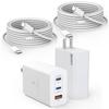 100W USB C Charger for iPhone 16,2 Pack Mac Book Fast Charging Block 3 Port(2 USB C+1 USB A)Charger Adapter with 6FT 140W USBC to USBC Braided Cable Fast Charging for iPhone 16/16 Pro/15/iPad/Mac Book view 1