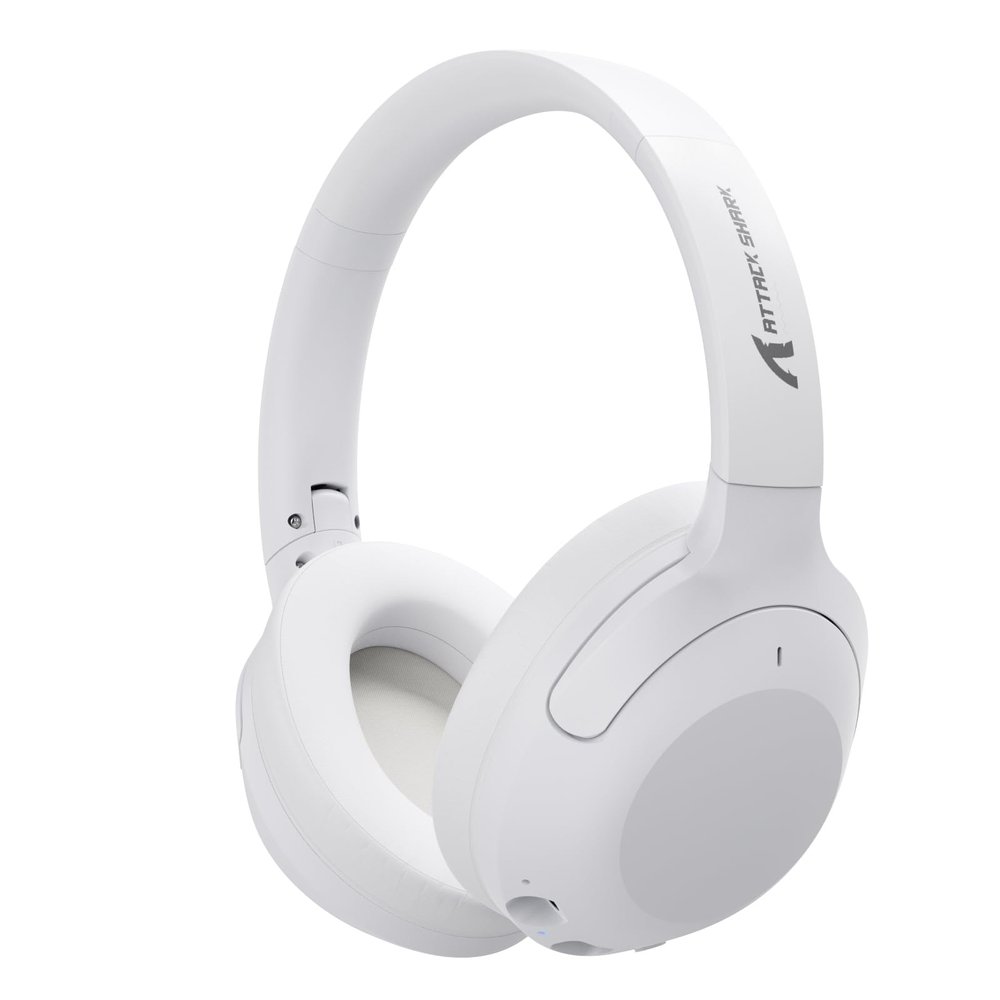 ATTACK SHARK G300 Wireless Over-Ear Headphones with Active Noise Cancelling,Bluetooth 5.3,40H Playtime,Deep Bass HD Stereo Sound,Built-in Mic,Comfortable Design for Travel/Home Office/Gaming (White)