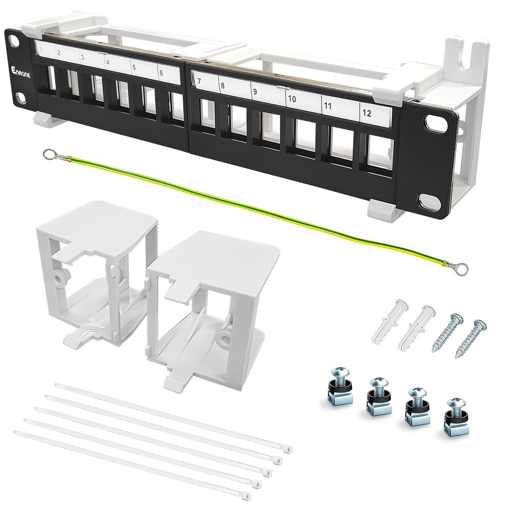 Enmane 12 Port Blank Keystone Patch Panel Wall Mount 10inch with 89D Bracket Ethernet Patch Panel