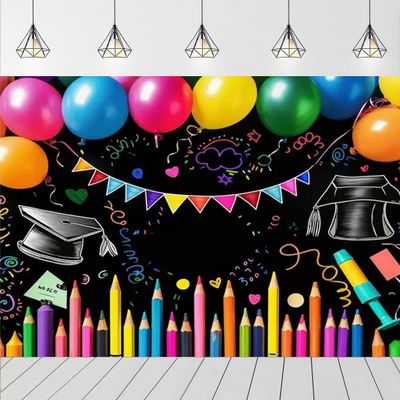 Kindergarten Graduation Backdrop for Photoshoot Kids Children Celebration Party Banner Decor Graduation Prom Background Children's Blackboard Pencil Congrats Grad Background (6X4FT)