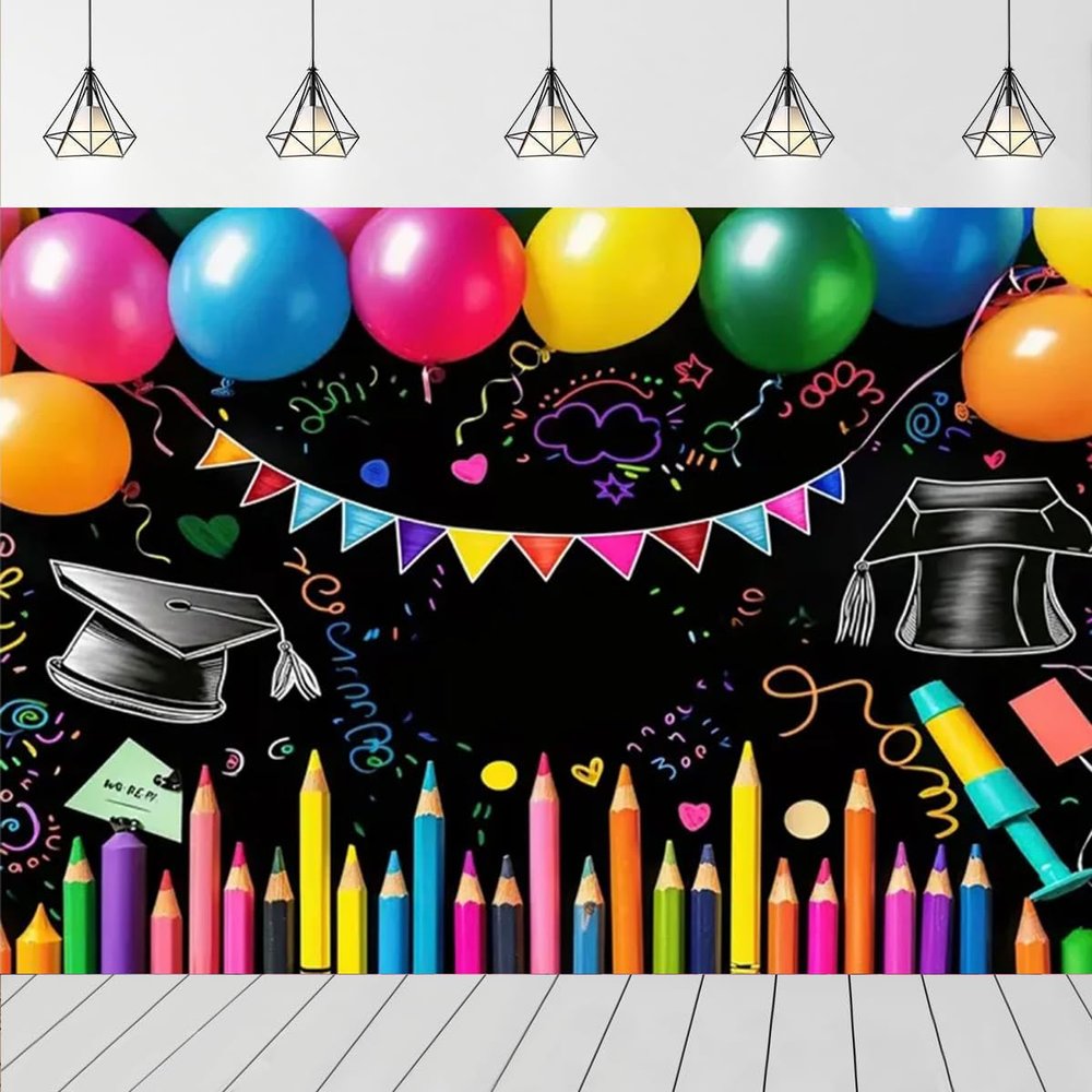 Kindergarten Graduation Backdrop for Photoshoot Kids Children Celebration Party Banner Decor Graduation Prom Background Children's Blackboard Pencil Congrats Grad Background (6X4FT)