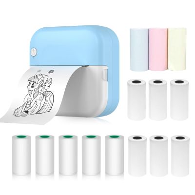 Irfora Mini Thermal Printer Multifunction Portable Sticker Instant Photo Inkless Printing Port BT Connection for Smartphone with 9 Paper Rolls 57mm + 5 Self-Adhesive Paper Rolls Compatible with iOS
