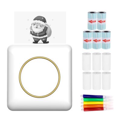 Mini Pocket Photo Printer Portable Thermal Printing hine 203DPI Wireless BT Connection for Picture Lable DIY Handcraft List Meno Notes Journal Receipt Paper Instant Printer Sticker with 6 Rolls
