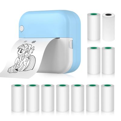Irfora Mini Thermal Printer Multifunction Portable Sticker Instant Photo Inkless Printing Port BT Connection for Smartphone with 1 Paper Rolls 57mm + 10 Self-Adhesive Paper Rolls Compatible with