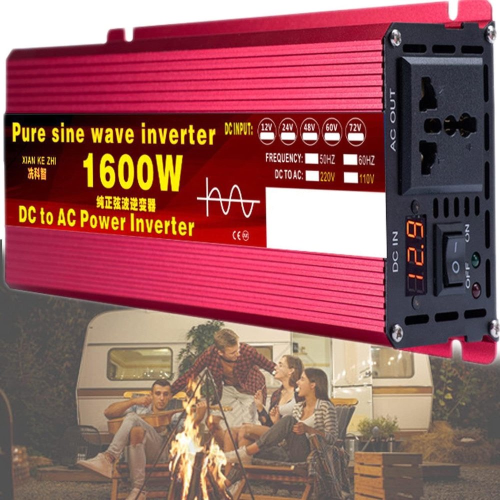 1000W/1600W/2200W/3000W/3500W/4000W/5000W/5500W/6000W/8000W/12000W Pure Sine Wave Power Inverter DC 12/24/48/60/72V to AC 110V/220V Digital Display Socket,Solar Panel,for Home/Outdoor/RV/Camping(1600W