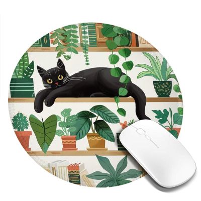 Cat Mouse Pad, Cute Flower Small Mouse Pads for Desk, Round Travel Mousepad for Wireless Mouse Gaming Work Laptop, Plant Leave Mini Computer Mouse Mat, Home Decor Office Desk Accessories