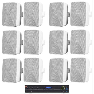 Audiosavings Bundle: VMA1240 Commercial/Restaurant 240W 70v Bluetooth Mixer/Amplifier, 5 Inputs Bundle with (12) WET-7020W 5.25" 70V Commercial Indoor/Outdoor Wall Speakers in White (13 Items)