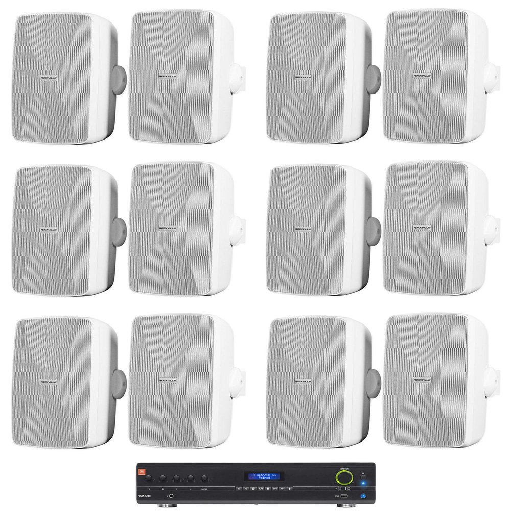 Audiosavings Bundle: VMA1240 Commercial/Restaurant 240W 70v Bluetooth Mixer/Amplifier, 5 Inputs Bundle with (12) WET-7020W 5.25" 70V Commercial Indoor/Outdoor Wall Speakers in White (13 Items)