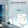 ARES WING Dual Monitor Mount for 17-49 Inch Ultrawide Heavy Duty Curved Screen Stacking, Computer Monitor Arm Desk Mount with USB, Gas Spring Adjustable Vesa Stand, White view 3