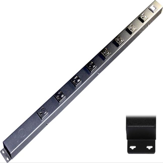 30 Hardwired Power Strip (NO Power Cord), 8 Vertical Tamper Resistant Outlets, with Ears (with mounting tabs on Both Ends), 15A (NOT a 20 Amp Unit), USB, Black