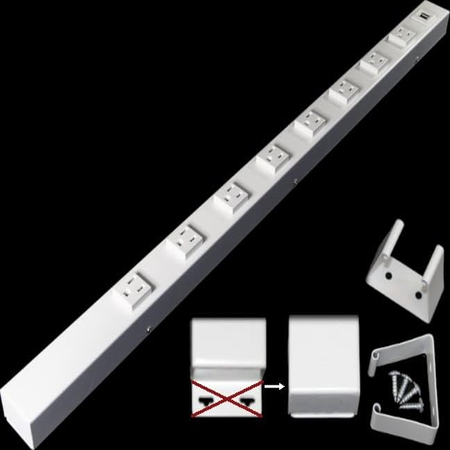 30 Hardwired Power Strip (NO Power Cord), 8 Vertical Tamper Resistant Outlets, NO Ears (Without mounting tabs on Both Ends, 15A (NOT a 20 Amp Unit), USB, White