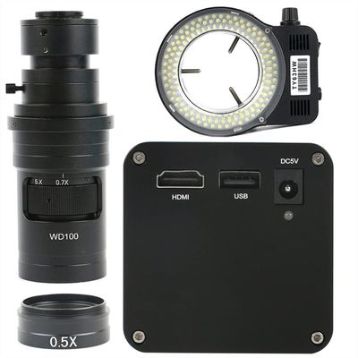 Lab Microscope Accessories AF Autofocus HDMI U Disk Video Auto Focus Industry USB Measurement Function Microscope Camera + 200X C Mount Lens +144 LED Light(200x Lens with Light B)