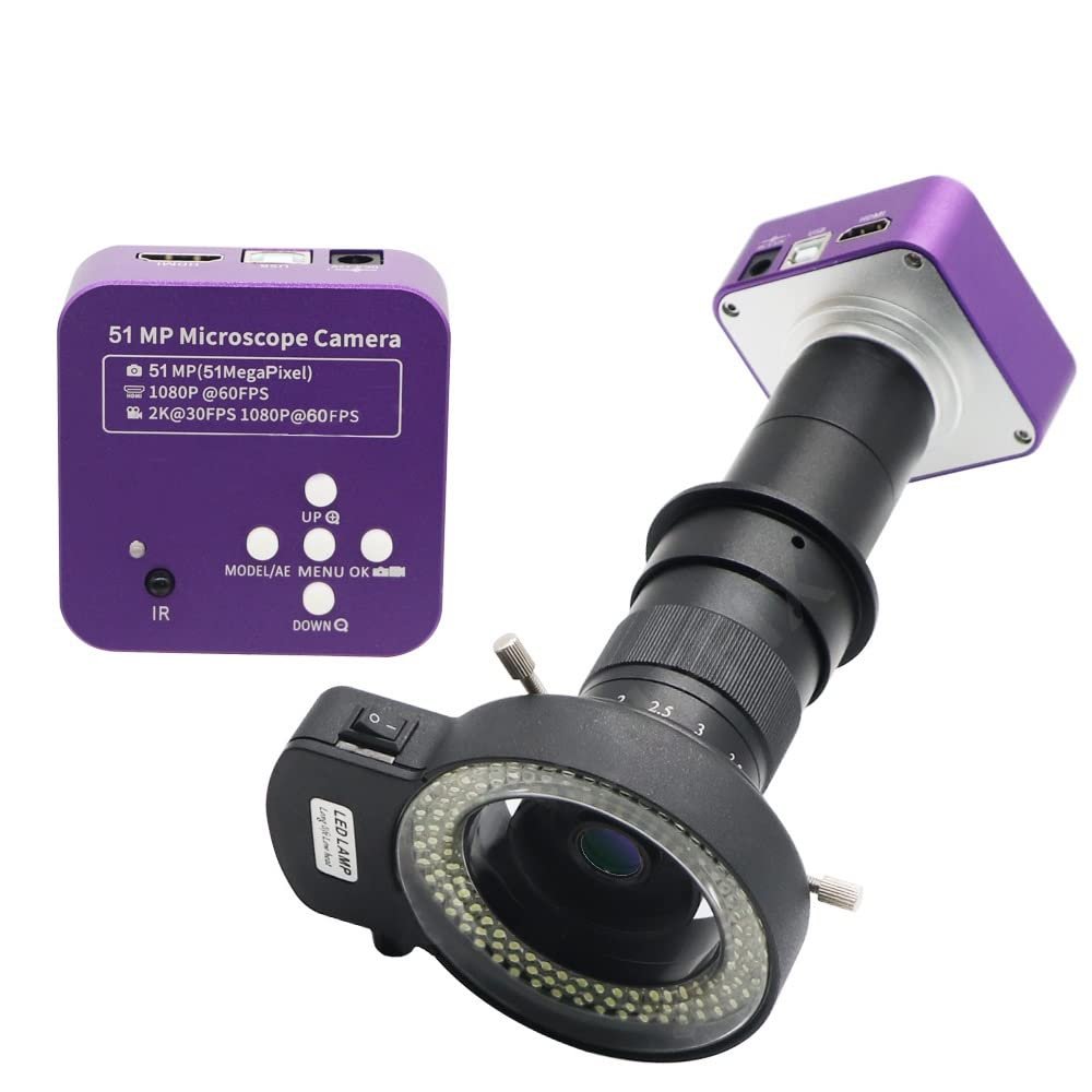 Microscope Observation 51MP 1080P Digital Microscope 180X C-Mount Lens H_DMI USB Industrial Electronic Microscopio Camera for Phone Repair Soldering(Full Set)