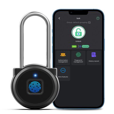 Anweller Fingerprint Gym Locker Lock, Keyless Biometric Long Shackle Small Padlock, Electronic Digital Bluetooth Smart Waterproof Pad Lock for Outdoor Fence Gate School Storage Sport Backpack Travel