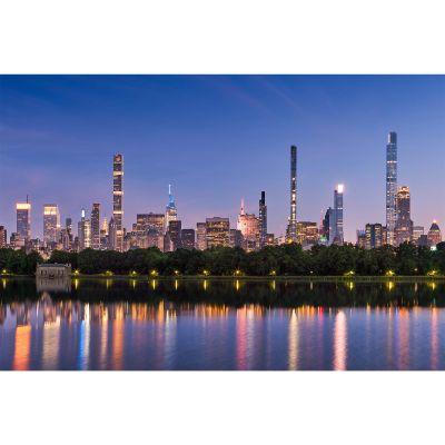 New York City Skyline Backdrop Dusk View with Reflections of Billionaires Row Supertall Skyscrapers Photography Background Evening View Central Park Reservoir Midtown Manhattan Towers Props 10x8ft