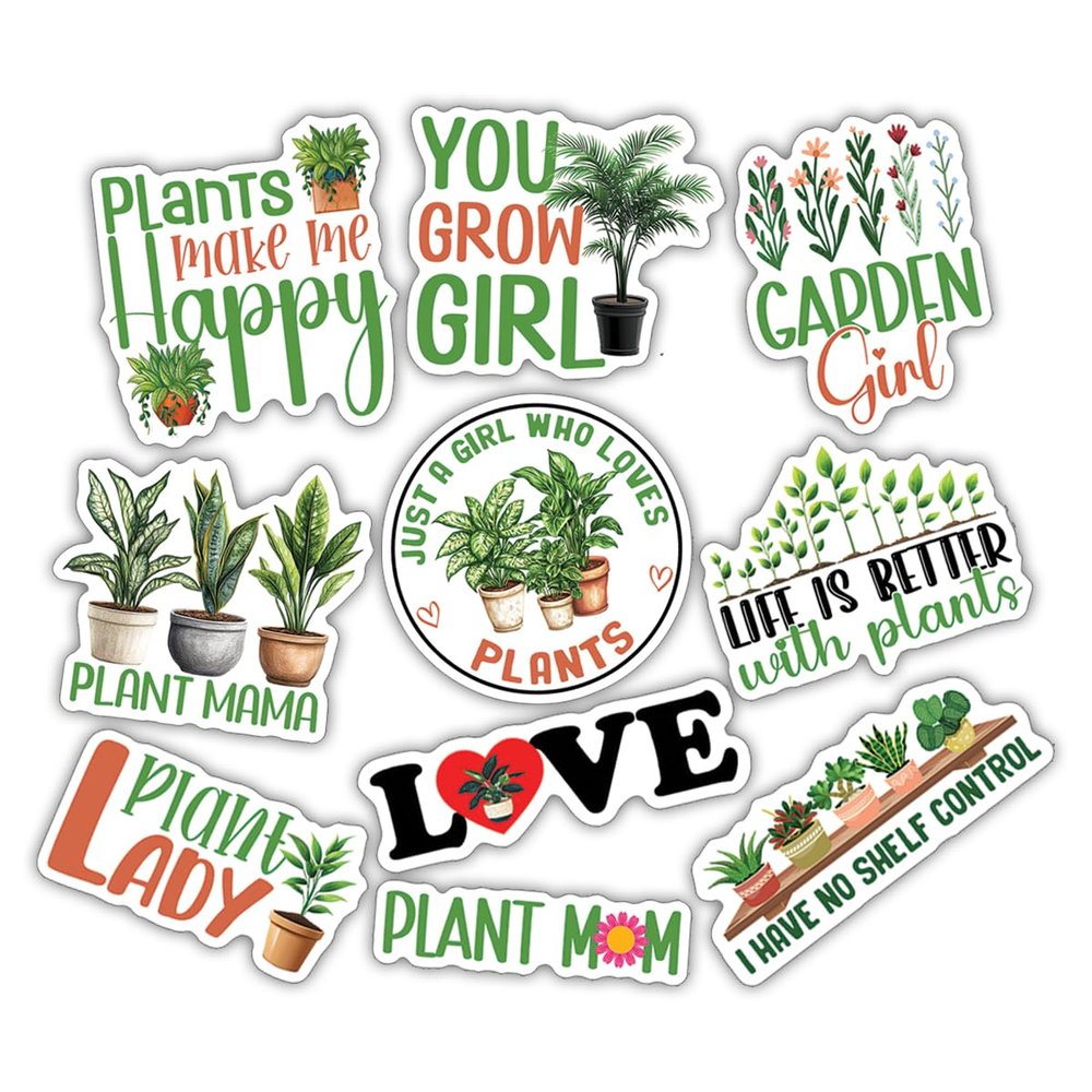 10pcs Plant Mom Sticker Sheet, Cute Botanical Vinyl Decals for Plant Lovers, Gardeners, Waterproof, UV-Resistant, for Laptop, Water Bottle, Notebook, Journal, Planter, Scrapbook, (Plant Mom)