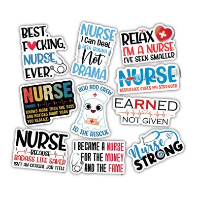 10pcs Nurse Sticker Sheet, Inspirational and Cute Vinyl Decals for Nurses, Healthcare Workers, Waterproof, UV-Resistant, for Laptop, Water Bottle, Notebook, Journal, Phone Case (Design 3)