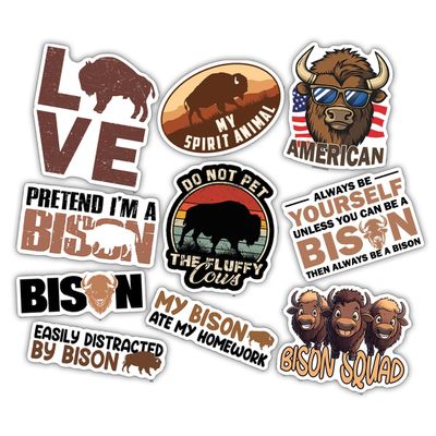 10pcs Bison Sticker Sheet, Cute Vinyl Decals for Bison Lovers, Nature Enthusiasts, Wildlife Fans, Waterproof, UV-Resistant, for Laptop, Water Bottle, Journal, Notebook, Scrapbook, Phone Case