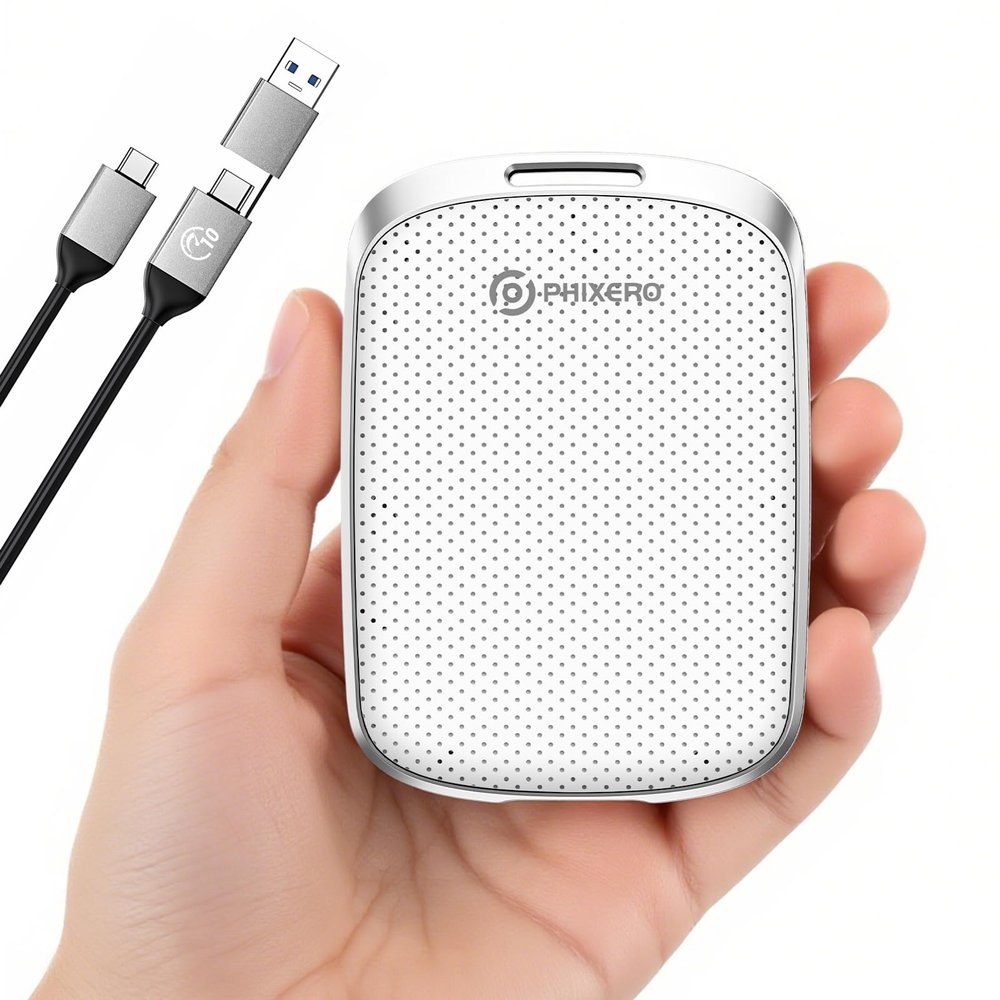 PHIXERO Portable Extern SSD 1TB Up to 550MB/s, USB 3.2 Gen 2 USB C to C&A for Smartphone/Tablet/PC/Laptop/Camera (White)