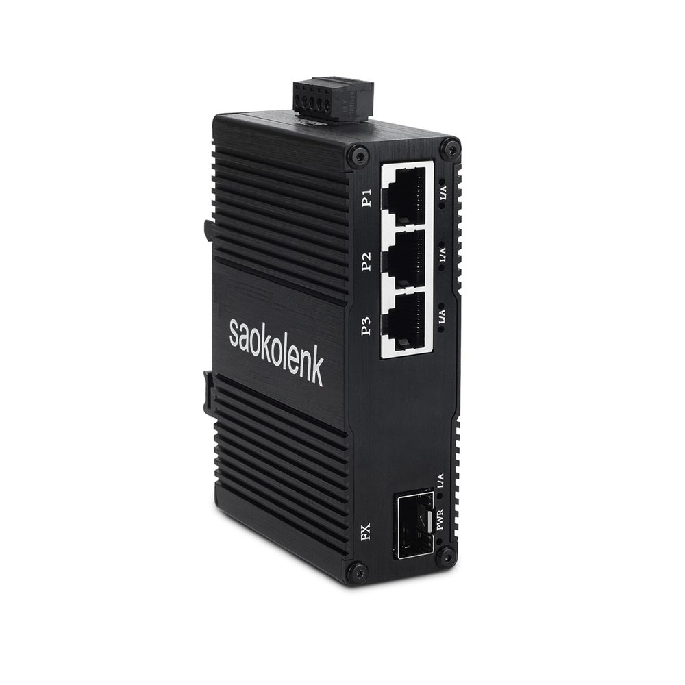 Industrial 3 Ports Gigabit Ethernet Switch with 1 SFP 9-56V DC Unmanaged 1000M Network Switch Din Rail 3 RJ45 1 SFP Fiber Switch 10/100/1000Mbps (Non-PoE)