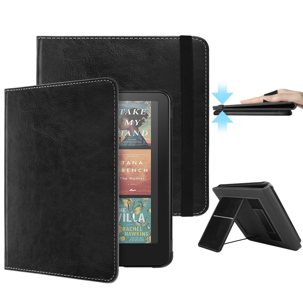 WALNEW Case for 7-inch Kindle Paperwhite 12th Gen 2024 & Kindle Colorsoft Signature Edition (7"), PU Leather Stand Cover - Ideal for Lying-Down Reading, with Hand Strap, Card Slot, Auto Wake/Sleep