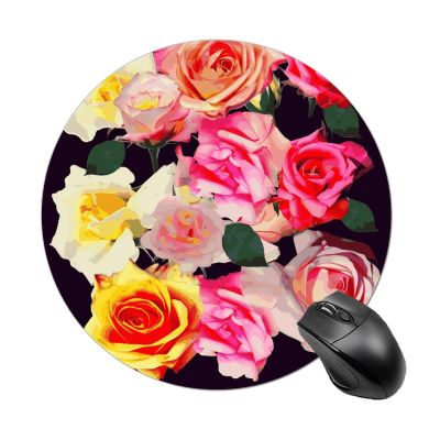 Round Mousepad Funny Small MouseMat with Non-Slip Rubber Base and Stitched Edge Roses Colored Gaming Mousepad for Home Office Dorm Desk Decor Accessories 7.8x7.8 Inches