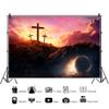 Laeacco Three Crosses Backdrop Empty Easter Tomb Backdrop 7x5ft Sunset Holy Light Easter Photo Backdrop Crucifix Church Backdrop God Bless Christian Photo Studio Bible School Event Background view 2