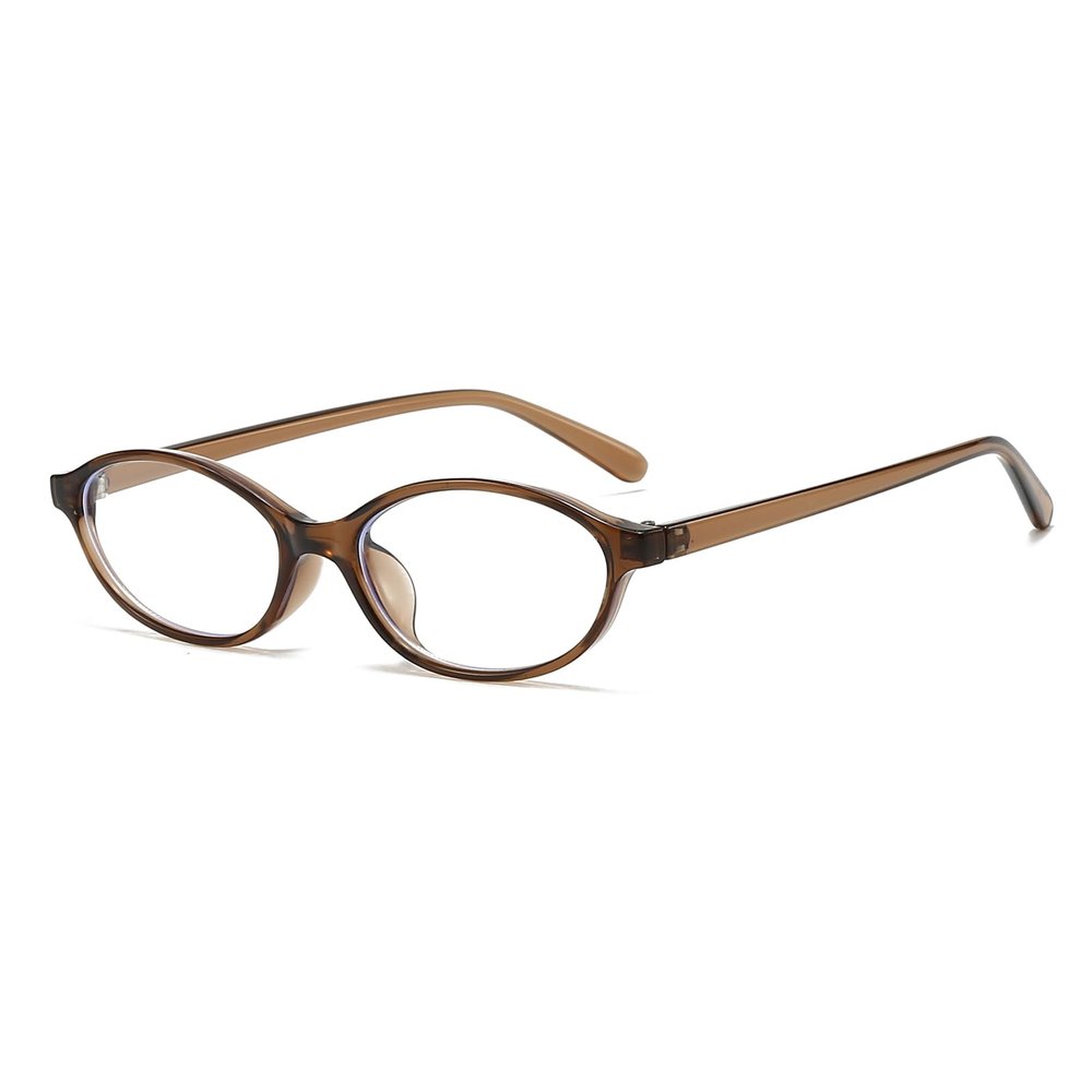 LJCZKA Oval Blue Light Blocking Glasses for Women Men Retro Small Oval Frame Y2K Cat Eye Computer Eyeglasses Clear Lens (Light Brown)