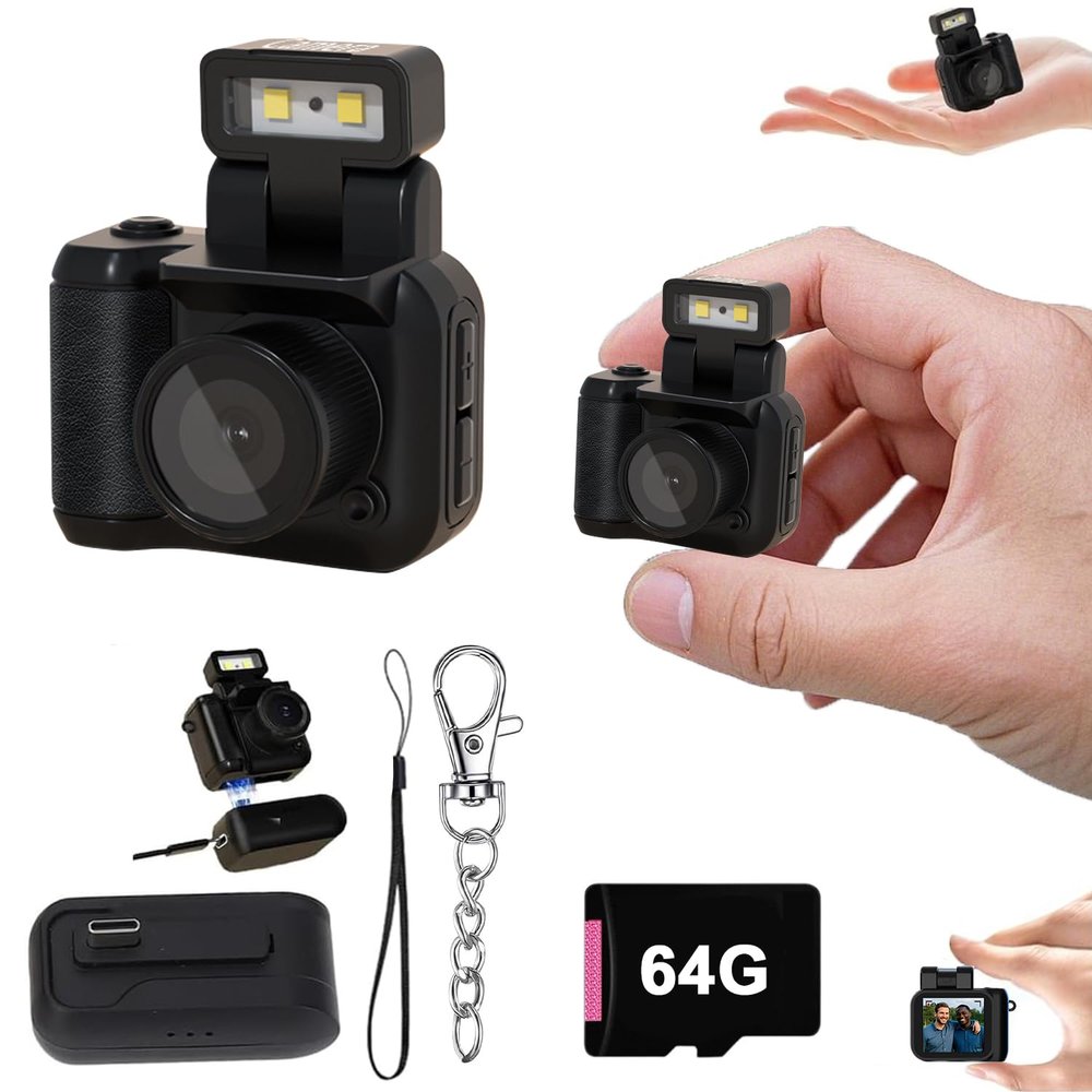 Gsnagole Retro Snap CameraMini Nostalgic Vintage View Tiny Snaps Keychain Digital Photo CameraLlavero Mini CMara Retro1080p Hd with Led Flash Light(64G)