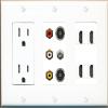 Power Outlet 4xHDMI 3 Gang RCA Composite (Red-White-Yellow) 2 Toslink Coax Wall Plate White view 1