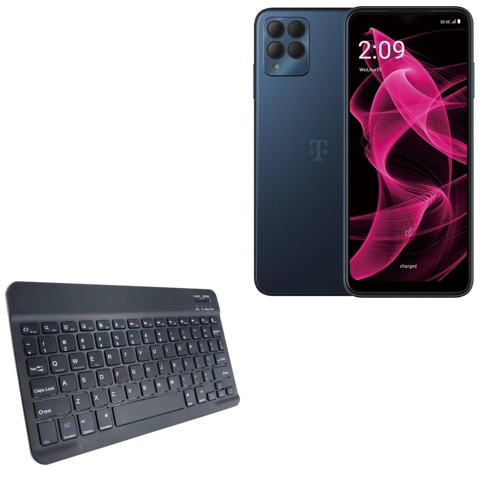 BoxWave Keyboard Compatible with T-Mobile REVVL 6X Pro 5G - SlimKeys Bluetooth Keyboard, Portable Thin with Chiclet-Style Keys - Jet Black