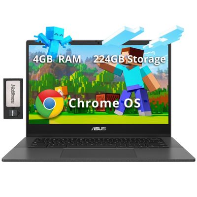 ASUS Chromebook CM1402 14" FHD Anti-Glare Laptop, MediaTek Kompanio 520, 4GB LPDDR4X, 224GB Storage(64GB eMMC+160GB Docking Station Set), HD Webcam, WiFi 6, Bluetooth, Chrome OS, Gravity Gray