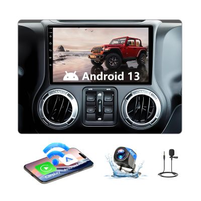 10 Inch Android 13 Car Radio Stereo Compatible with Jeep Wrangler (2007-2018), Dodge Ram(2009-2012), JK, Compass. Wireless CarPlay & Android Auto, Touchscreen, 2+64GB. WiFi/BT/GPS/FM/Backup Camera/SWC