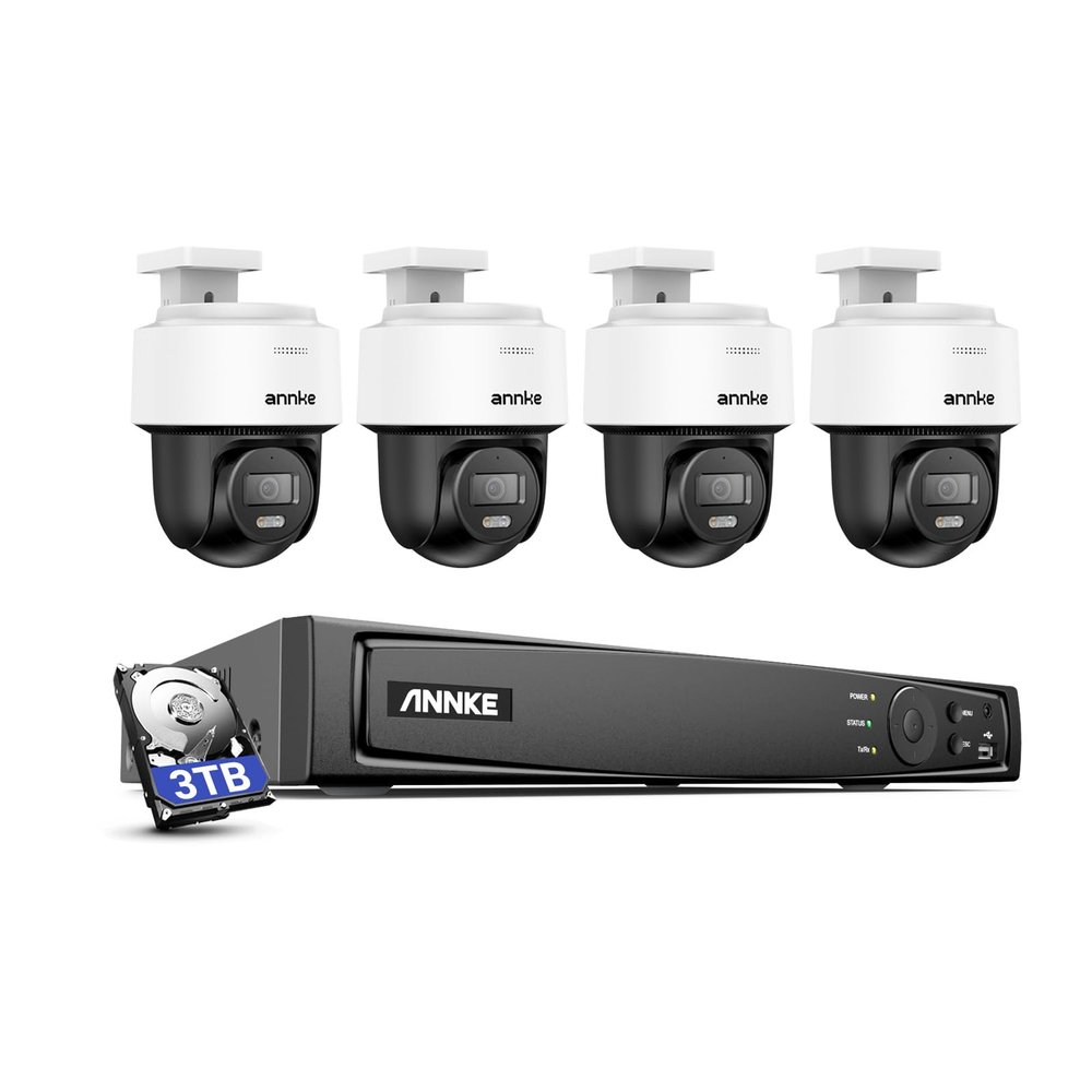 ANNKE 3K Security Camera System with PT Auto-Tracking, 345Pan 80Tilt, 8CH 12MP NVR 3TB HDD, 4pcs 3K PoE Cameras Home Surveillance Wired Outdoor, AI Detection, Smart Dual Light & 2-Way Talk, CPT500