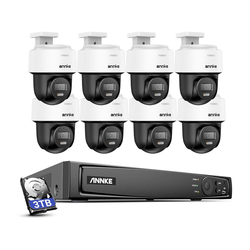 ANNKE 3K Security Camera System with Auto-Tracking, 345Pan 80Tilt, 8CH 12MP NVR with 3TB HDD, 8pcs 3K PoE Cameras Home Surveillance Wired Outdoor, AI Human Detection, Smart Dual Light&2-Way Talk