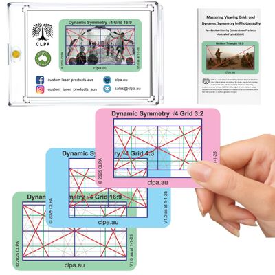 CLPA Dynamic Symmetry Root 4 - Directors and Artists Camera and Drawing Viewfinder: Credit Card-Sized Composition Grids for Video, Photography & Art - Set of 3 View Finders in 4:3, 3:2, & 16:9