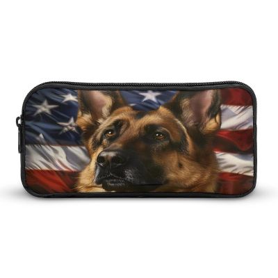 American Flag German Shepherd Pencil Case Large Pencil Pouch Organizer Portable Pen Case Pen Bag Pencil Storage for Office Supplies